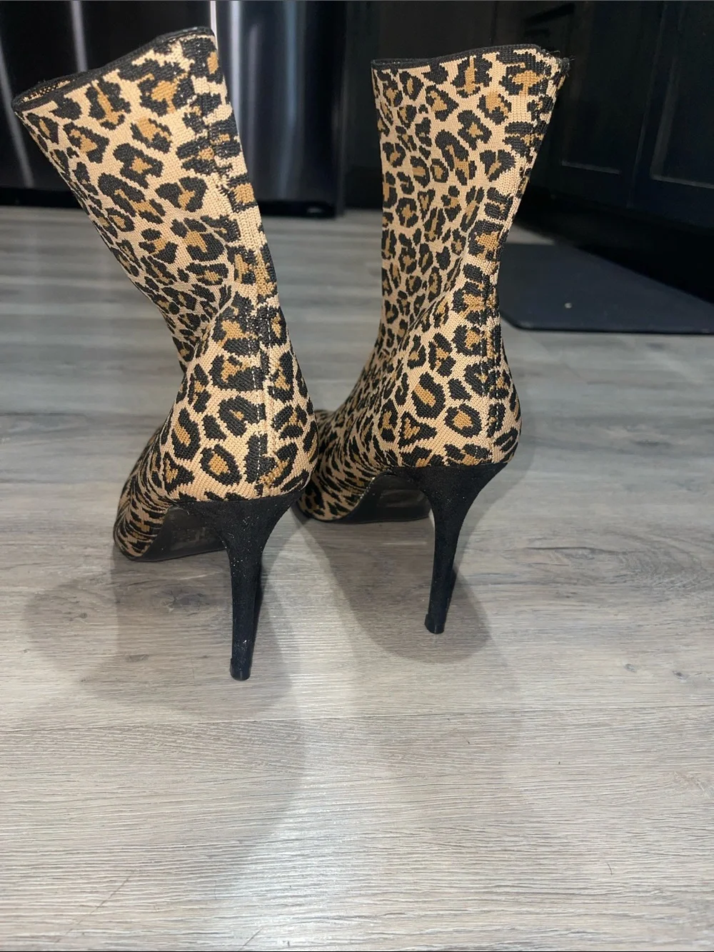 Steve Madden Leopard Print Pointed Toe Stiletto Ankle Boots - Tan/Black